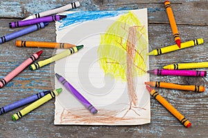 The child draws a tree . Handmade. Project of children`s creativ