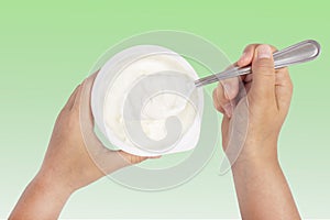 Child Eating Plain Yogurt