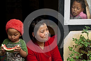 Child eating watermelon