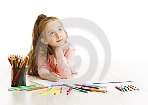 Child Education Concept, Kid Girl Drawing and Dreaming School