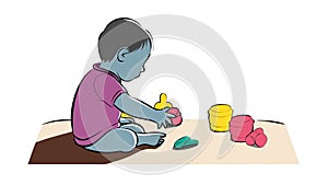 Child Engaged with Building Blocks, Hands-on Learning Fun, vector design Generative AI