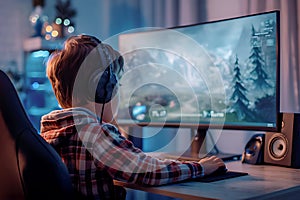 Child engrossed in playing fantasy computer game