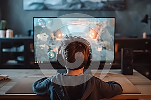 Child engrossed in playing fantasy computer game