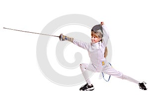 Child epee fencing lunge. photo