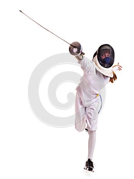Child epee fencing lunge.