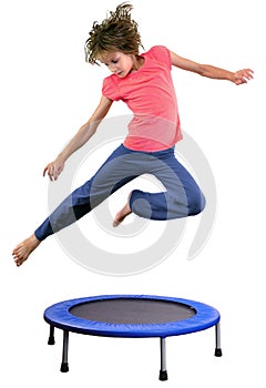 Child exercising and jumping on a trampoline