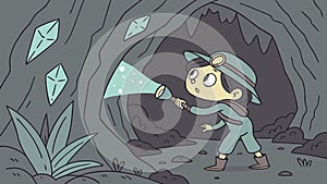 Child Exploring Crystal Cave, Adventurous Discovery, vector design Generative AI