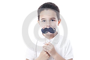 Child with fake moustache.