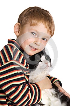 Child with fluffy cat