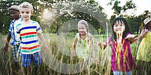 Child Friends Boys Girls Playful Nature Cheerful Concept