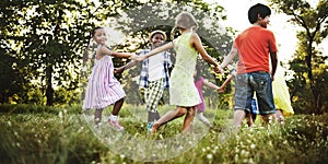 Child Friends Boys Girls Playful Nature Cheerful Concept