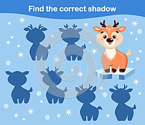 Child Game. Find the deer's shadow. Series Animals of the Arctic. cartoon style