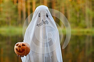 Child in Ghost Costume on Halloween