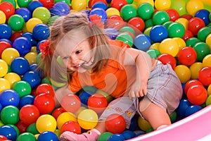 Child girl and ball group on playground in park.