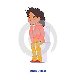 Child Girl Character With Diarrhea Is Common Condition Characterized By Frequent Loose Or Watery Stools In Children
