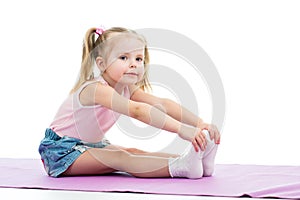 Child girl doing fitness exercises