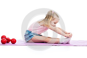 Child girl doing fitness exercises