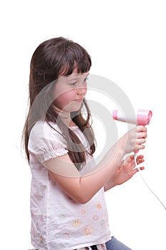 Child girl drying hair