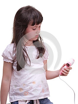 Child girl drying hair