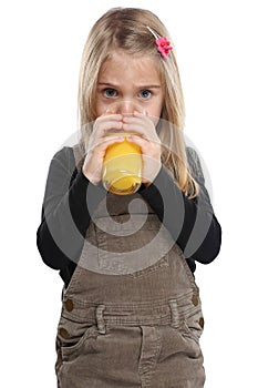 Child girl kid drinking orange juice healthy eating portrait for