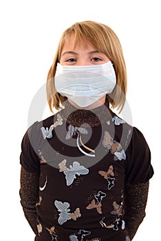 Child Girl In Medicine Mask.