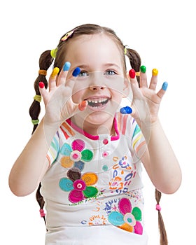 Child girl with painted hands