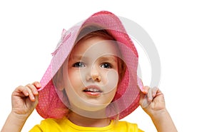 Child girl pink hat look fashion portrait