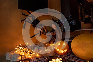 Child girl preparing to celebrate Halloween