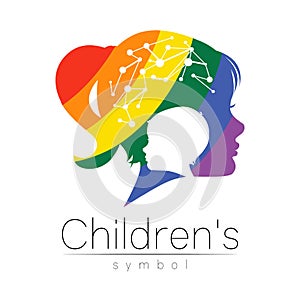 Child Girl Vector Color Logo of Grow Up Kids Silhouette profile human head. Concept logo for people, children, autism