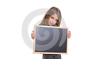 Child girl with white frame copy space black blackboard