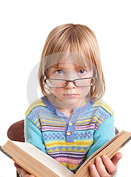 Child glasses book isolated