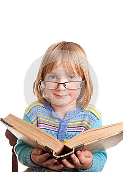 Child glasses book isolated