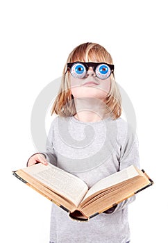 Child glasses book isolated