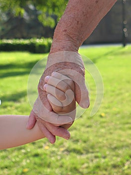 Child and grandmother holding hands