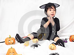 Child in halloween dress on celebrating halloween event