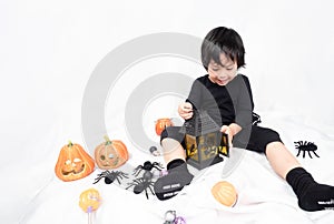 Child in halloween dress on celebrating halloween event