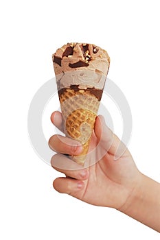 Child hand holding ice cream