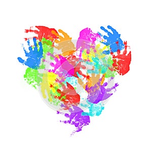 Child hand prints in heart form