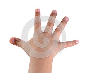 Child hand on white background