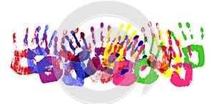 Child handprints row multicolor border