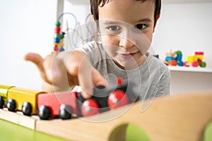 child hands playing train