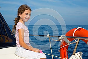 Child happy girl sailing happy boat