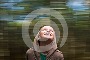 Child happy laughing nature movement background