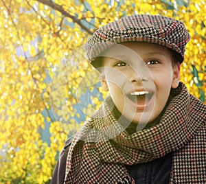 Child happy smile portrait autumn leaves