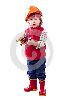 Child in hardhat with tools