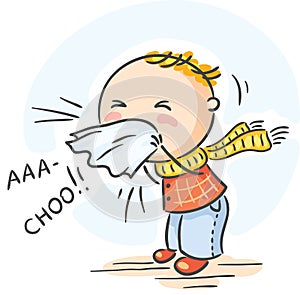 Child has got flu and is sneezing photo