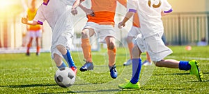 Child Having Fun Playing Soccer Game. Youth Soccer Match for Kids. Outdoor Football Tournament on School Pitch. Young Footballlers