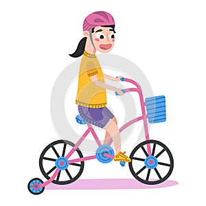 Child with helmet riding a bicycle. Vector illustration