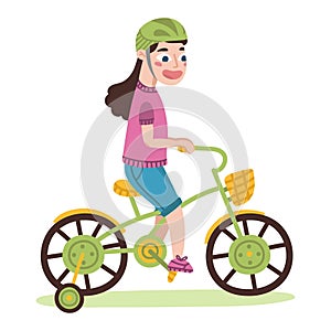 Child with helmet riding a bicycle. Vector illustration.