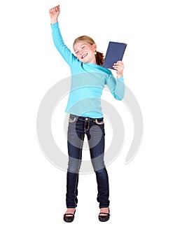 Child hold book above head